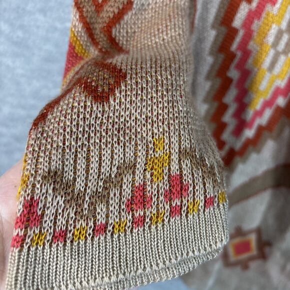 Long Cardigan M Tan Red Orange Aztec Southwestern Open Artsy Earthy Cowgirl - Picture 9 of 13